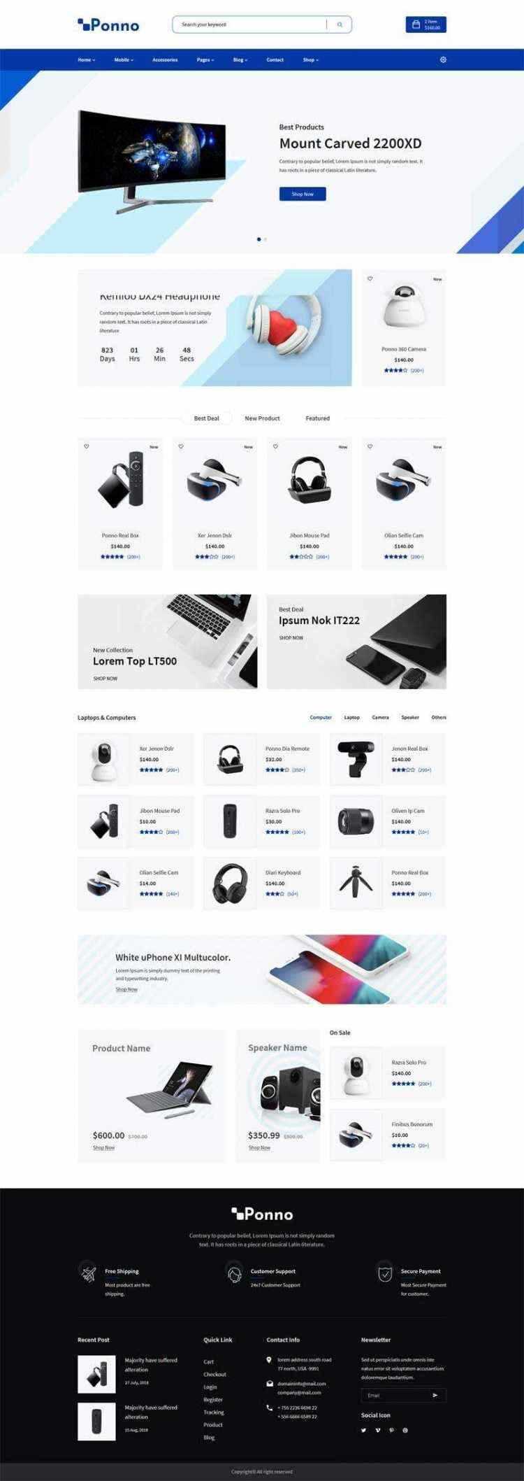 蓝色Bootstrap响应式数码电子产品销售商城 - 项目资源网