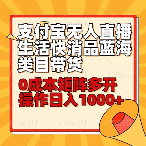 小白30分钟学会：支付宝无人直播生活快消品蓝海类目带货，0成本矩阵多开操作日入1000+ - 项目资源网