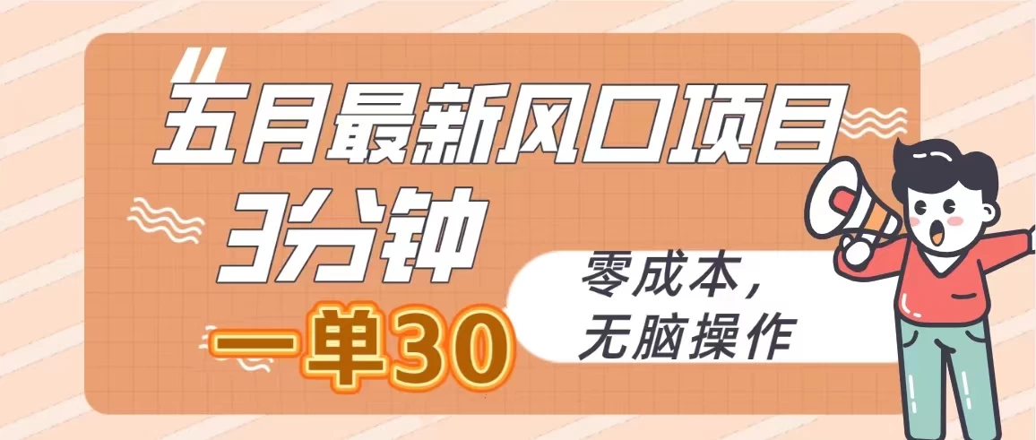 五月最新风口项目，3分钟一单30，无脑操作，零成本 - 项目资源网